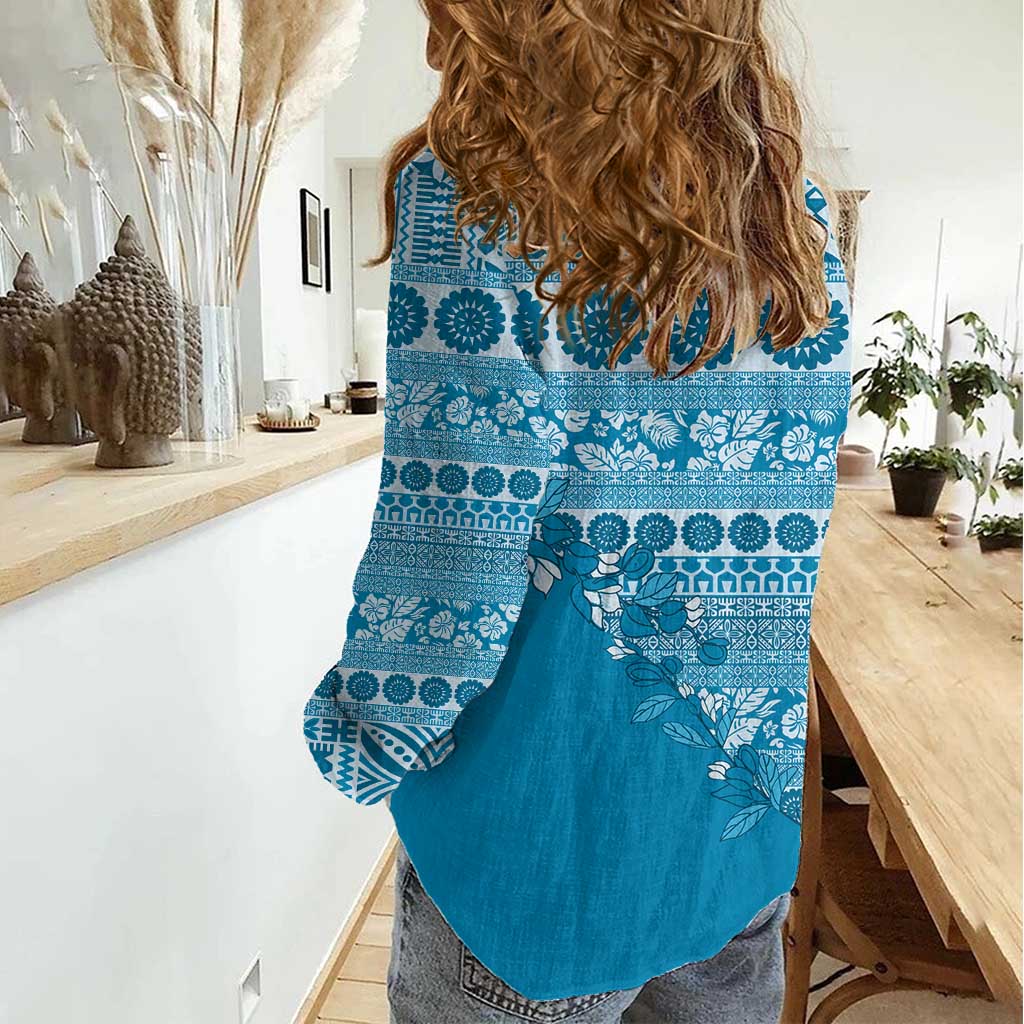 Fiji Marau na Kerisimasi Women Casual Shirt Aqua Tagimoucia Tapa Masi Tribal LT9 - Polynesian Pride