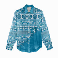 Fiji Marau na Kerisimasi Women Casual Shirt Aqua Tagimoucia Tapa Masi Tribal LT9 - Polynesian Pride
