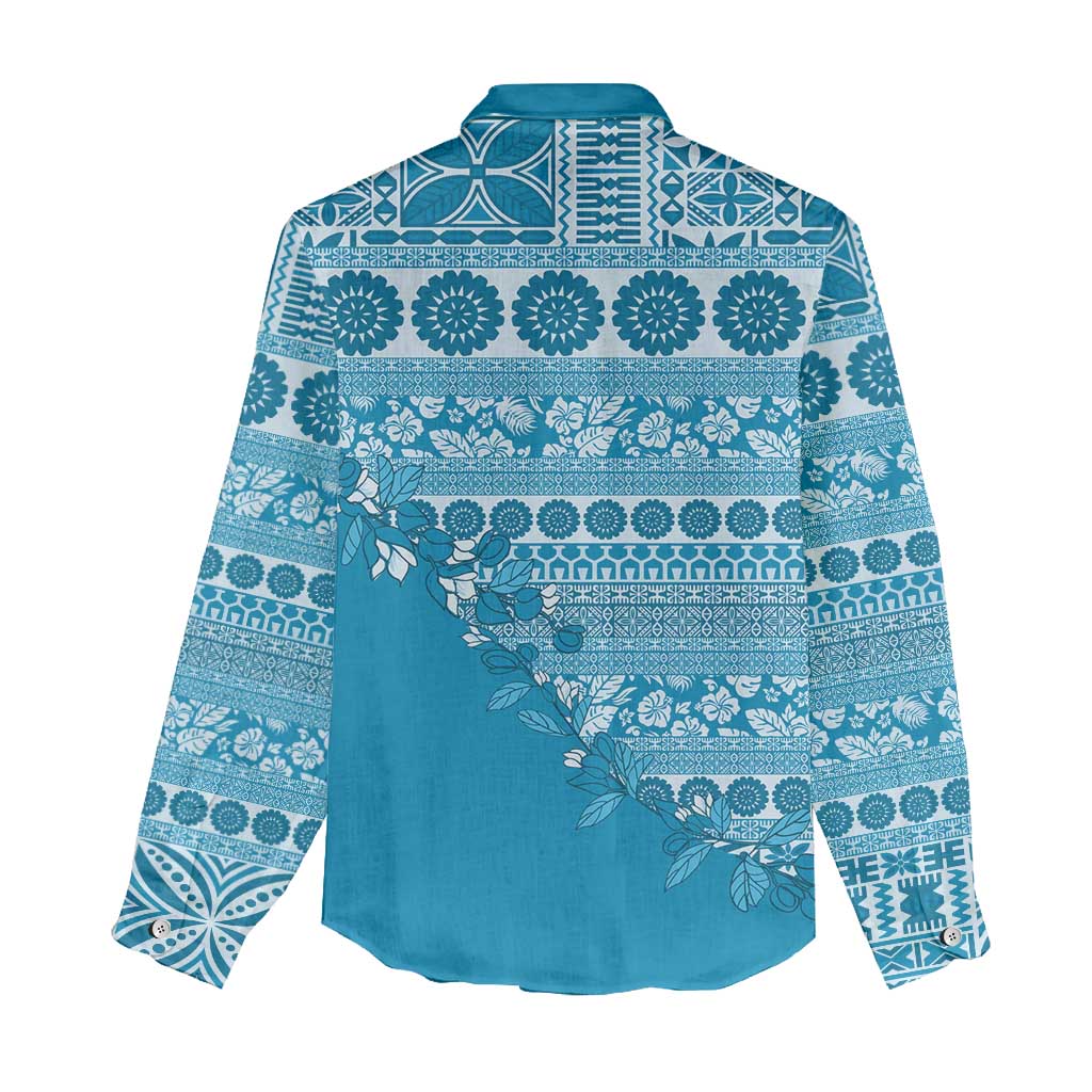 Fiji Marau na Kerisimasi Women Casual Shirt Aqua Tagimoucia Tapa Masi Tribal LT9 - Polynesian Pride