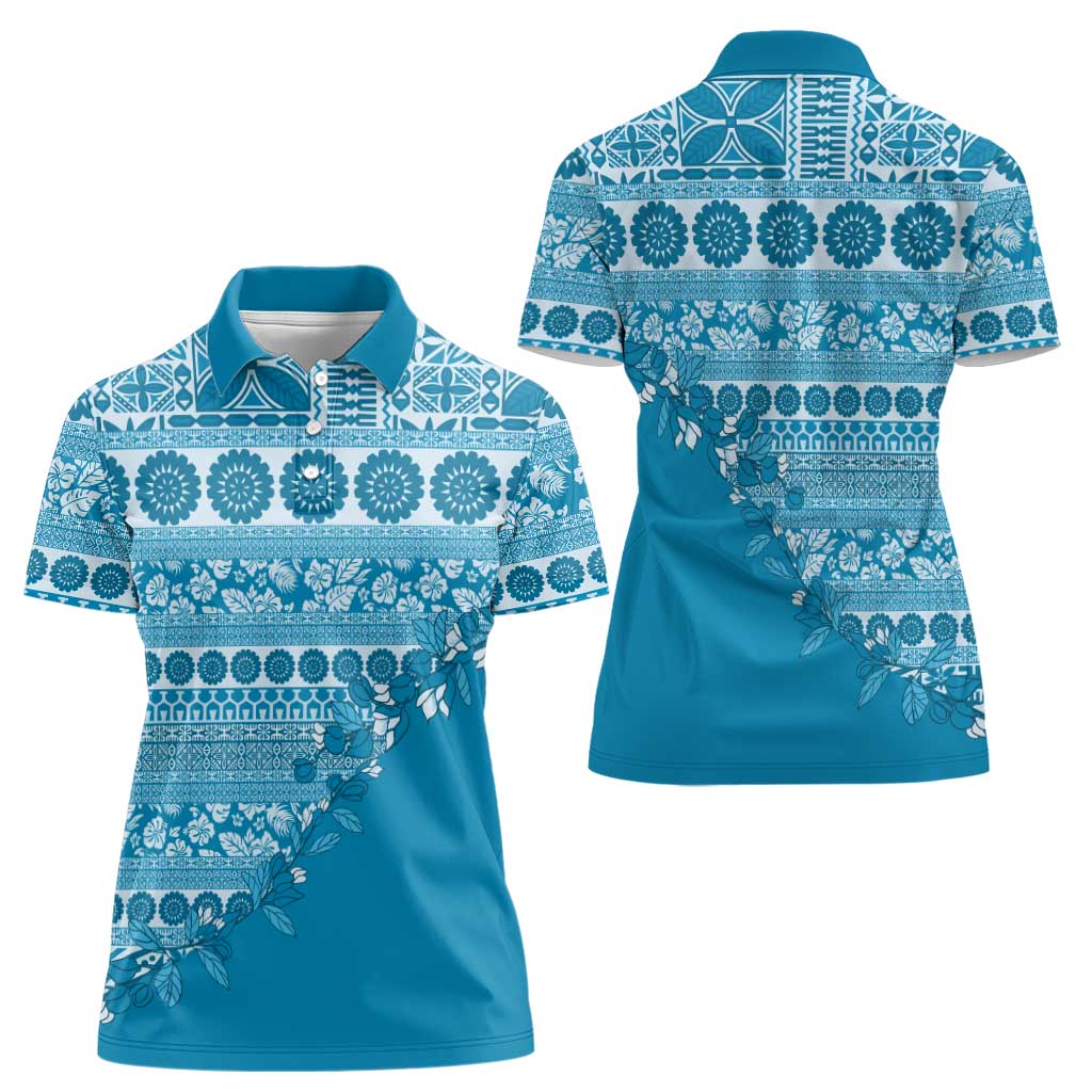Fiji Marau na Kerisimasi Women Polo Shirt Aqua Tagimoucia Tapa Masi Tribal LT9 - Polynesian Pride