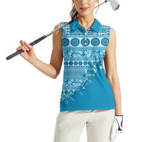 Fiji Marau na Kerisimasi Women Sleeveless Polo Shirt Aqua Tagimoucia Tapa Masi Tribal LT9 - Polynesian Pride