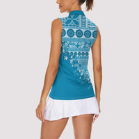 Fiji Marau na Kerisimasi Women Sleeveless Polo Shirt Aqua Tagimoucia Tapa Masi Tribal LT9 - Polynesian Pride