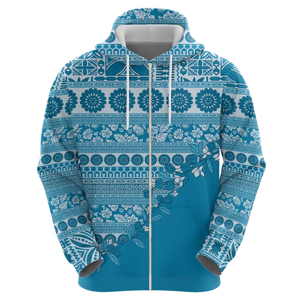 Fiji Marau na Kerisimasi Zip Hoodie Aqua Tagimoucia Tapa Masi Tribal - Polynesian Pride