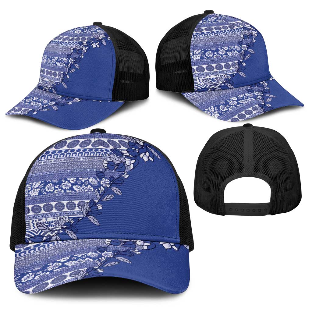 Fiji Marau na Kerisimasi Baseball Net Cap Blue Tagimoucia Tapa Masi Tribal - Polynesian Pride