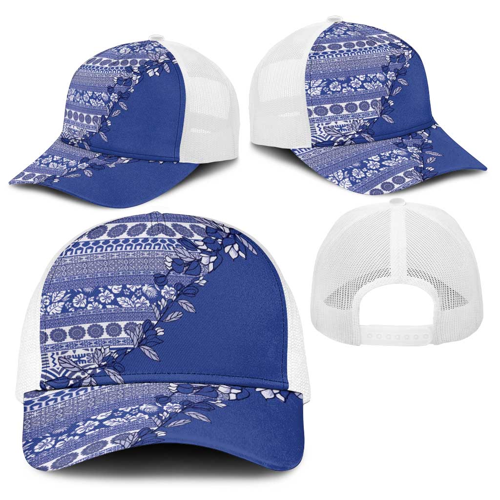 Fiji Marau na Kerisimasi Baseball Net Cap Blue Tagimoucia Tapa Masi Tribal - Polynesian Pride