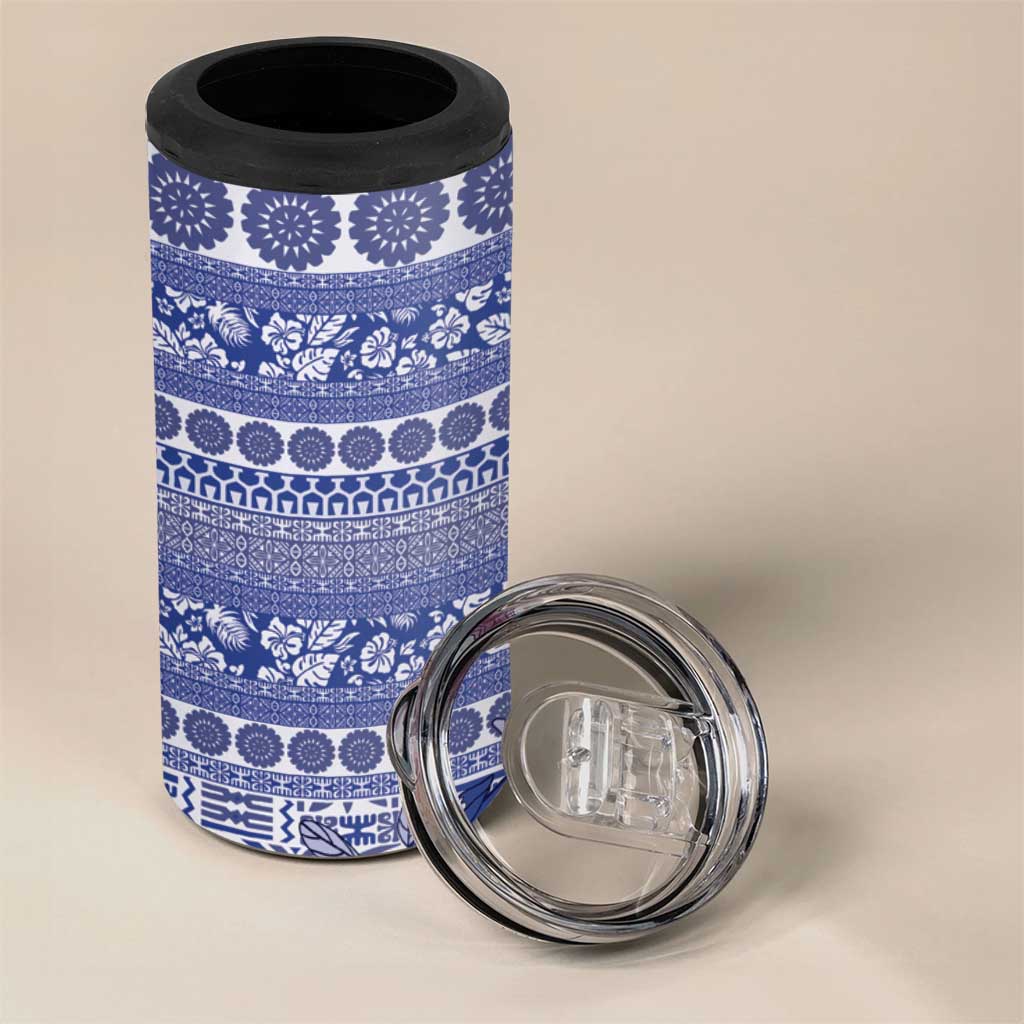 Fiji Marau na Kerisimasi 4 in 1 Can Cooler Tumbler Blue Tagimoucia Tapa Masi Tribal LT9 - Polynesian Pride