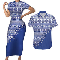 Fiji Marau na Kerisimasi Couples Matching Short Sleeve Bodycon Dress and Hawaiian Shirt Blue Tagimoucia Tapa Masi Tribal LT9 Blue - Polynesian Pride
