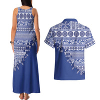 Fiji Marau na Kerisimasi Couples Matching Tank Maxi Dress and Hawaiian Shirt Blue Tagimoucia Tapa Masi Tribal LT9 - Polynesian Pride