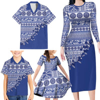 Fiji Marau na Kerisimasi Family Matching Long Sleeve Bodycon Dress and Hawaiian Shirt Blue Tagimoucia Tapa Masi Tribal LT9 - Polynesian Pride