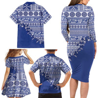 Fiji Marau na Kerisimasi Family Matching Long Sleeve Bodycon Dress and Hawaiian Shirt Blue Tagimoucia Tapa Masi Tribal LT9 - Polynesian Pride
