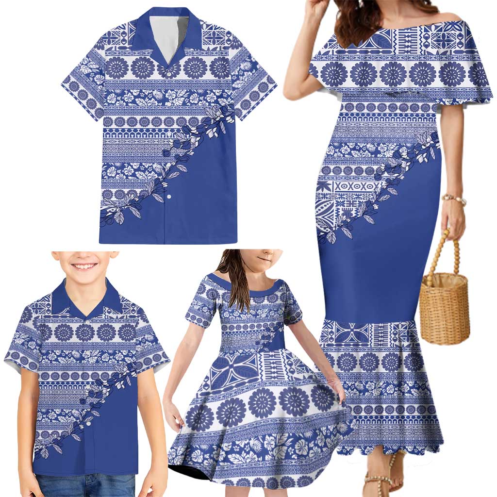 Fiji Marau na Kerisimasi Family Matching Mermaid Dress and Hawaiian Shirt Blue Tagimoucia Tapa Masi Tribal - Polynesian Pride