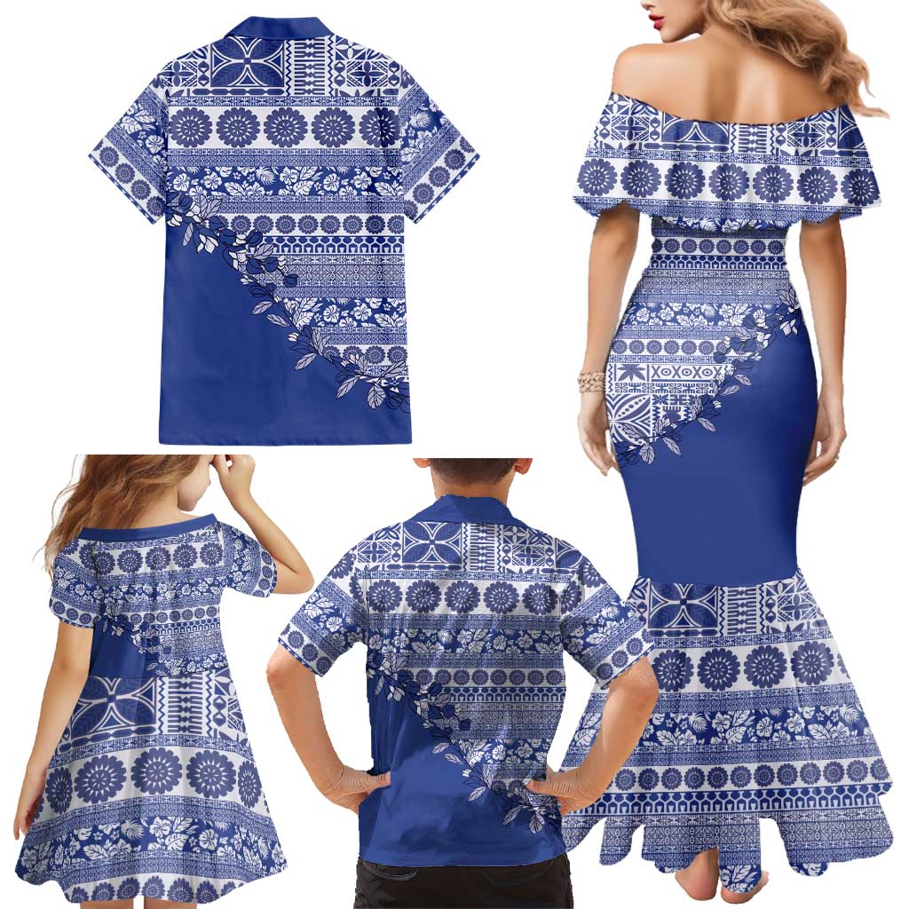 Fiji Marau na Kerisimasi Family Matching Mermaid Dress and Hawaiian Shirt Blue Tagimoucia Tapa Masi Tribal LT9 - Polynesian Pride