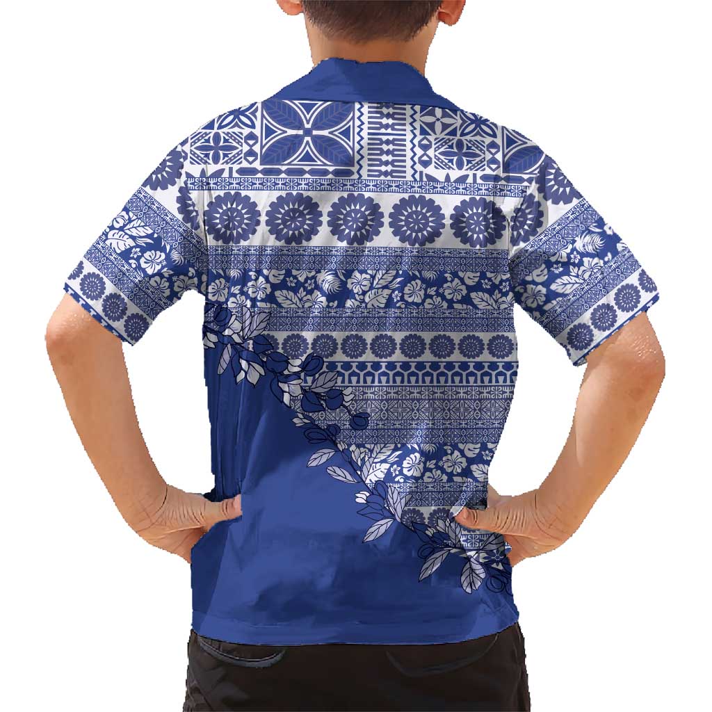 Fiji Marau na Kerisimasi Family Matching Off The Shoulder Long Sleeve Dress and Hawaiian Shirt Blue Tagimoucia Tapa Masi Tribal LT9 - Polynesian Pride