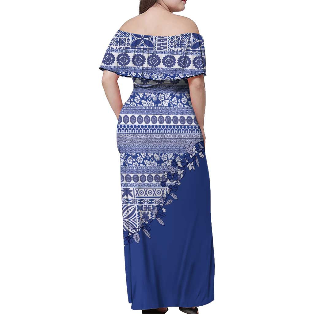 Fiji Marau na Kerisimasi Family Matching Off Shoulder Maxi Dress and Hawaiian Shirt Blue Tagimoucia Tapa Masi Tribal LT9 - Polynesian Pride