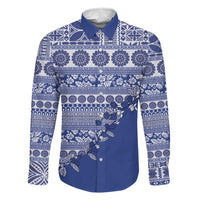 Fiji Marau na Kerisimasi Family Matching Off Shoulder Short Dress and Hawaiian Shirt Blue Tagimoucia Tapa Masi Tribal LT9 Dad's Shirt - Long Sleeve Blue - Polynesian Pride