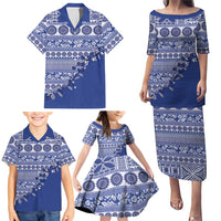 Fiji Marau na Kerisimasi Family Matching Puletasi and Hawaiian Shirt Blue Tagimoucia Tapa Masi Tribal LT9 - Polynesian Pride
