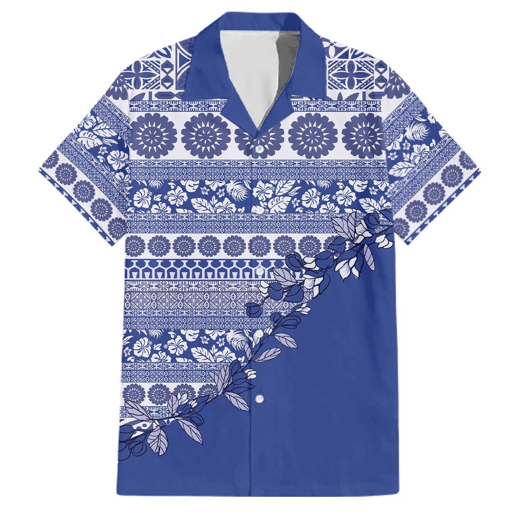 Fiji Marau na Kerisimasi Family Matching Short Sleeve Bodycon Dress and Hawaiian Shirt Blue Tagimoucia Tapa Masi Tribal LT9 Dad's Shirt - Short Sleeve Blue - Polynesian Pride