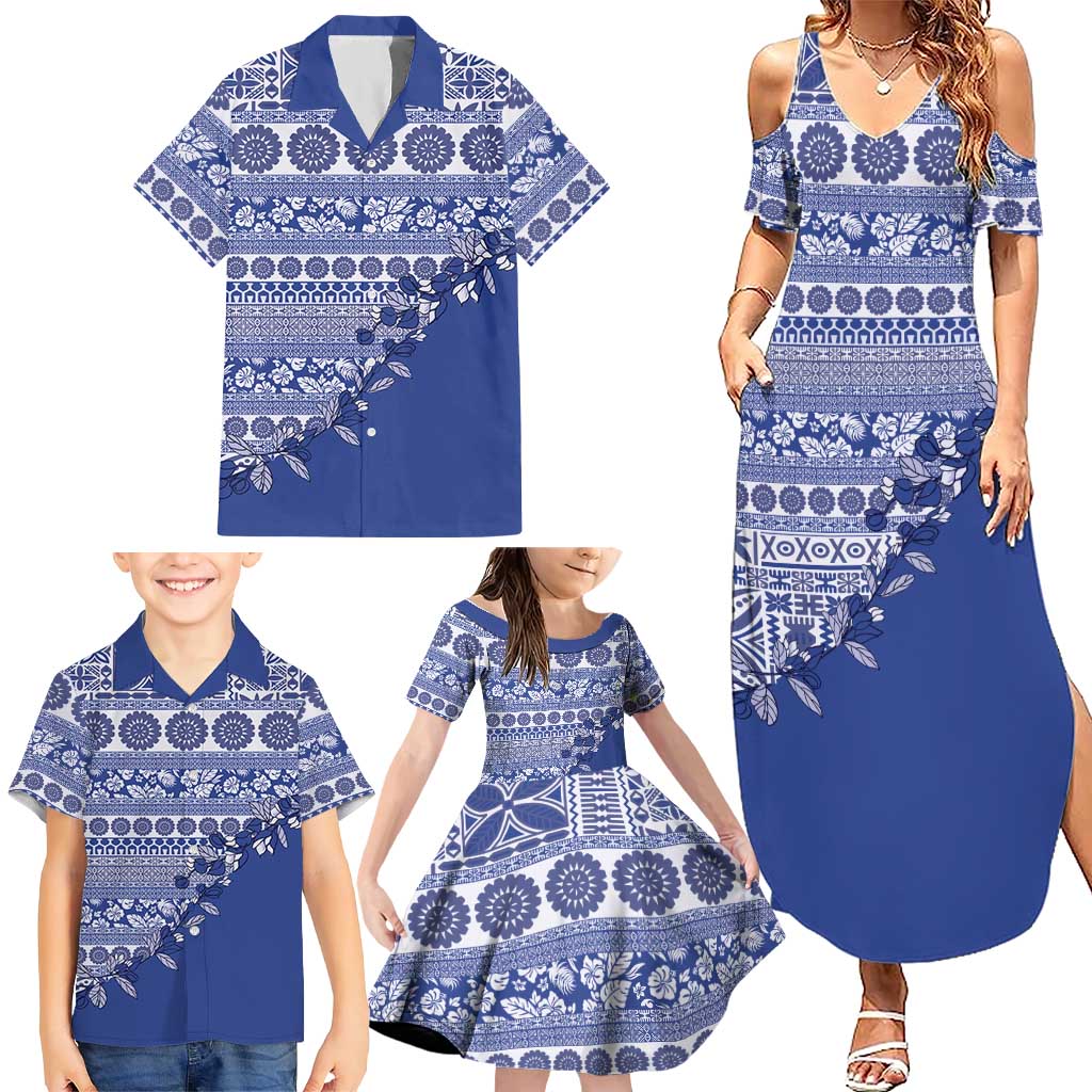 Fiji Marau na Kerisimasi Family Matching Summer Maxi Dress and Hawaiian Shirt Blue Tagimoucia Tapa Masi Tribal - Polynesian Pride