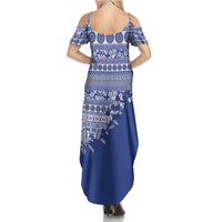 Fiji Marau na Kerisimasi Family Matching Summer Maxi Dress and Hawaiian Shirt Blue Tagimoucia Tapa Masi Tribal LT9 - Polynesian Pride