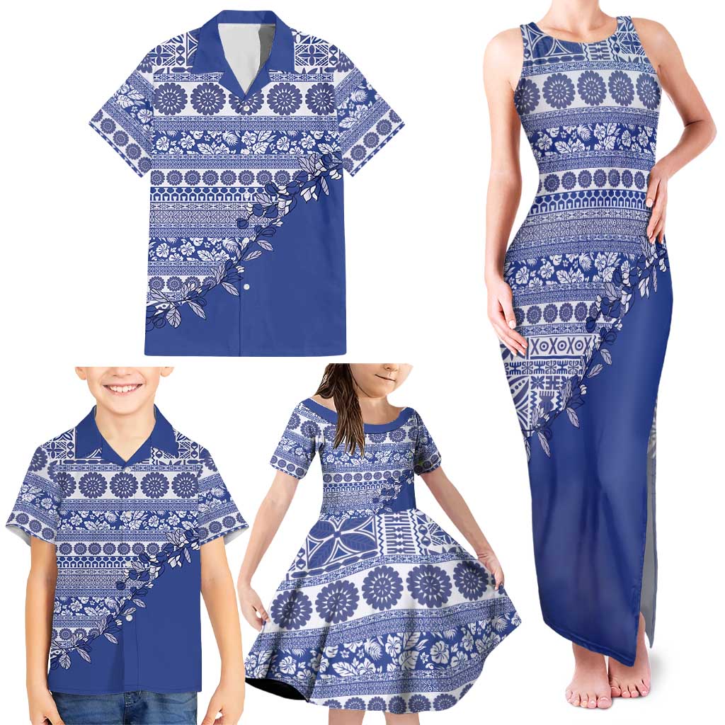 Fiji Marau na Kerisimasi Family Matching Tank Maxi Dress and Hawaiian Shirt Blue Tagimoucia Tapa Masi Tribal LT9 - Polynesian Pride