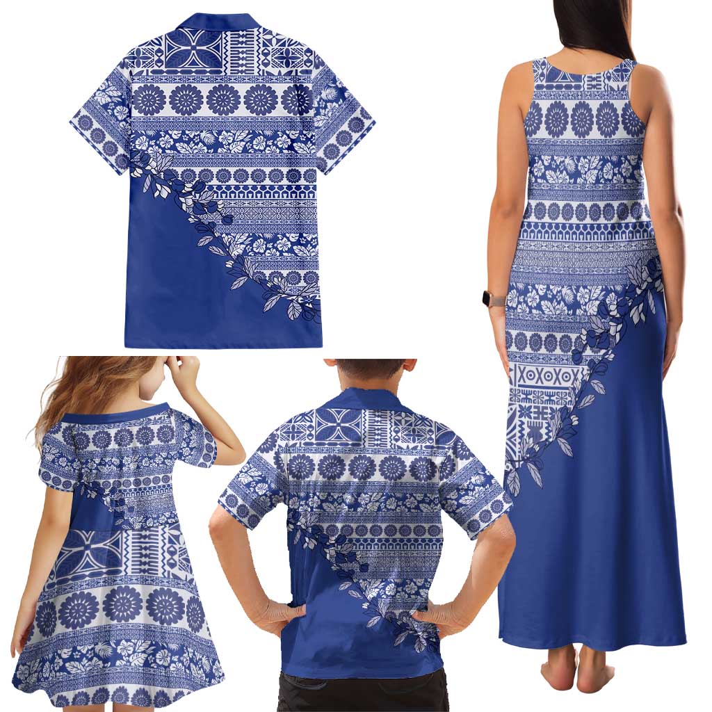 Fiji Marau na Kerisimasi Family Matching Tank Maxi Dress and Hawaiian Shirt Blue Tagimoucia Tapa Masi Tribal LT9 - Polynesian Pride