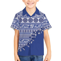 Fiji Marau na Kerisimasi Kid Hawaiian Shirt Blue Tagimoucia Tapa Masi Tribal - Polynesian Pride