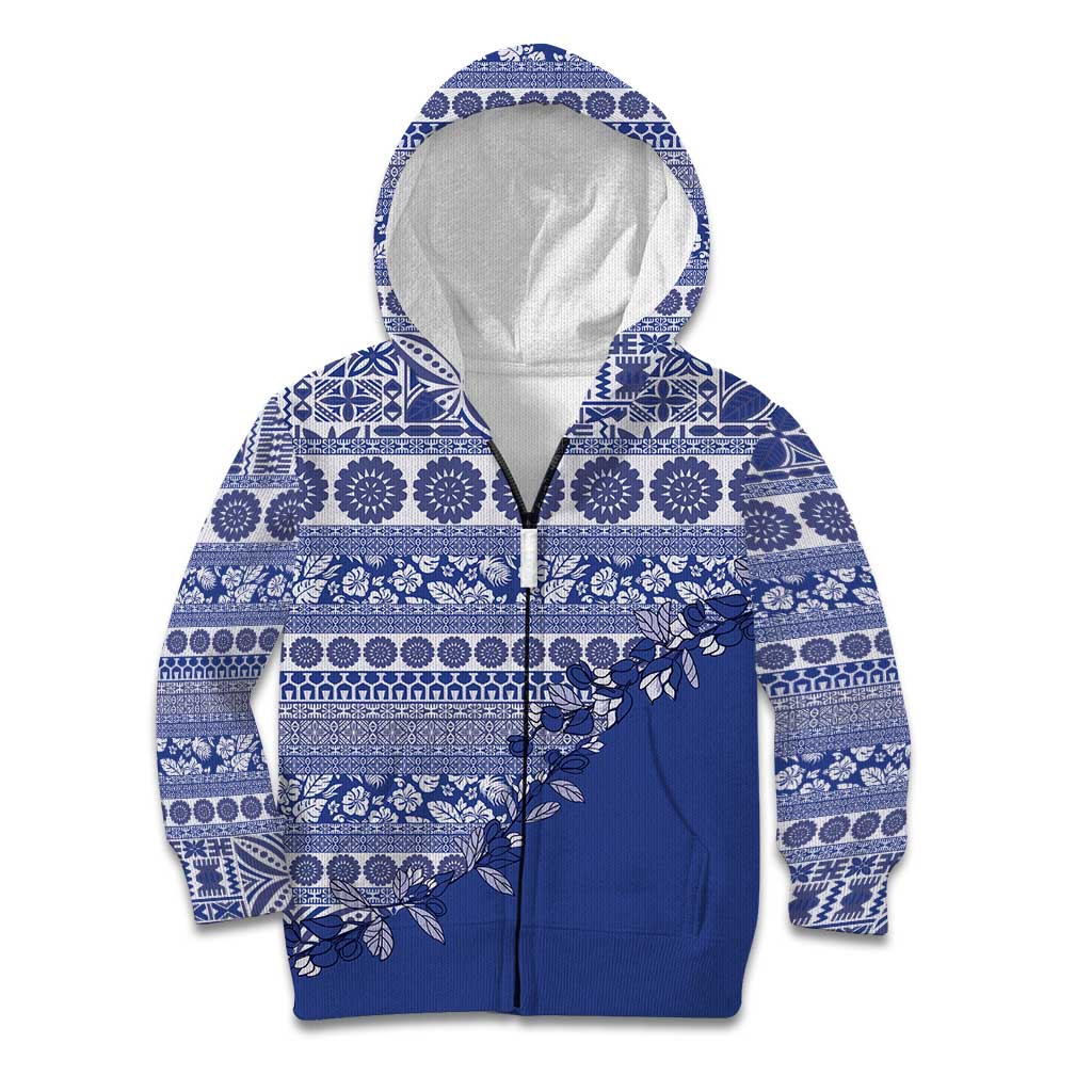 Fiji Marau na Kerisimasi Kid Hoodie Blue Tagimoucia Tapa Masi Tribal LT9 Zip Hoodie Blue - Polynesian Pride