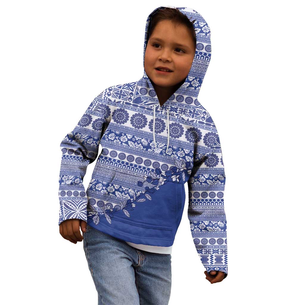 Fiji Marau na Kerisimasi Kid Hoodie Blue Tagimoucia Tapa Masi Tribal LT9 - Polynesian Pride