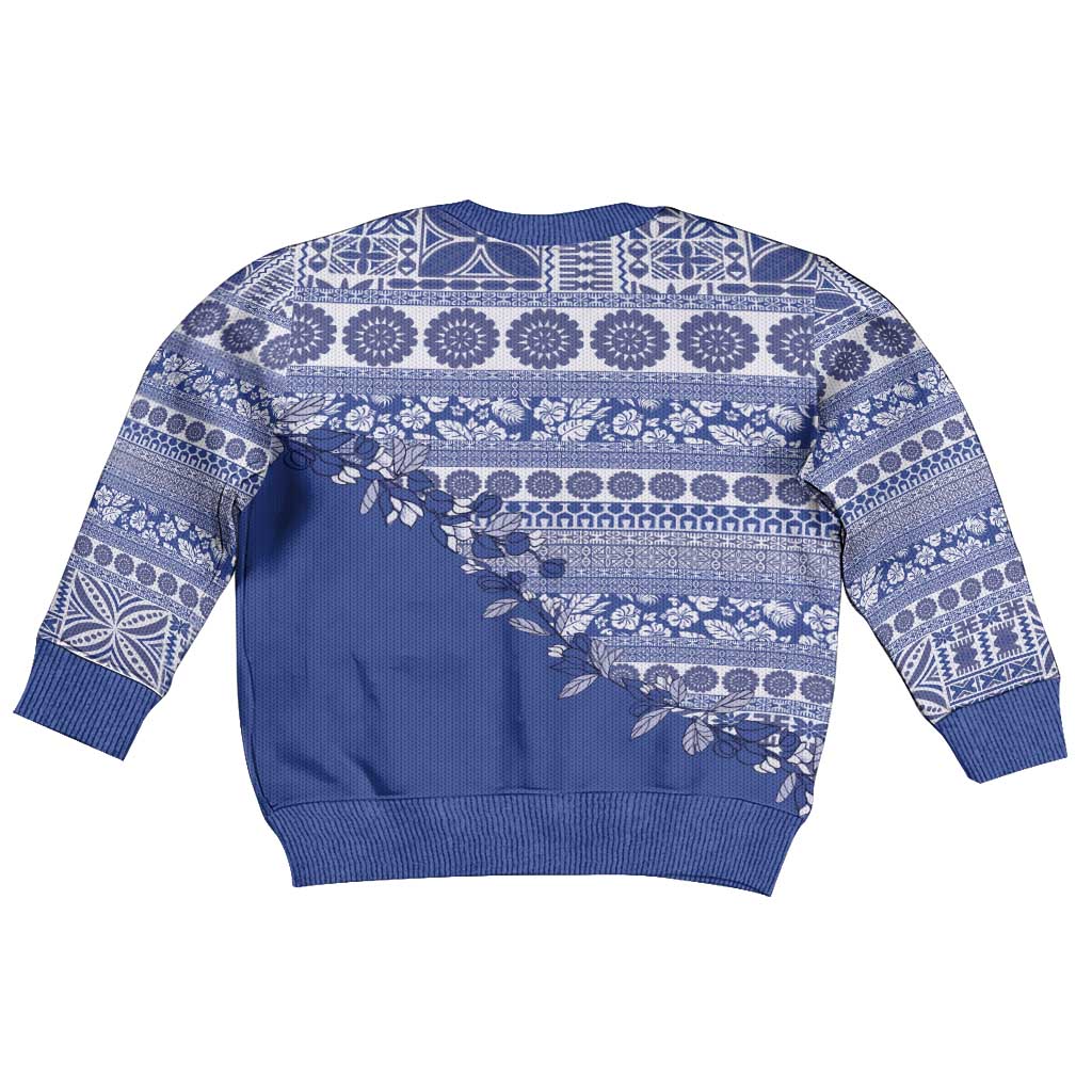 Fiji Marau na Kerisimasi Kid Ugly Christmas Sweater Blue Tagimoucia Tapa Masi Tribal - Polynesian Pride