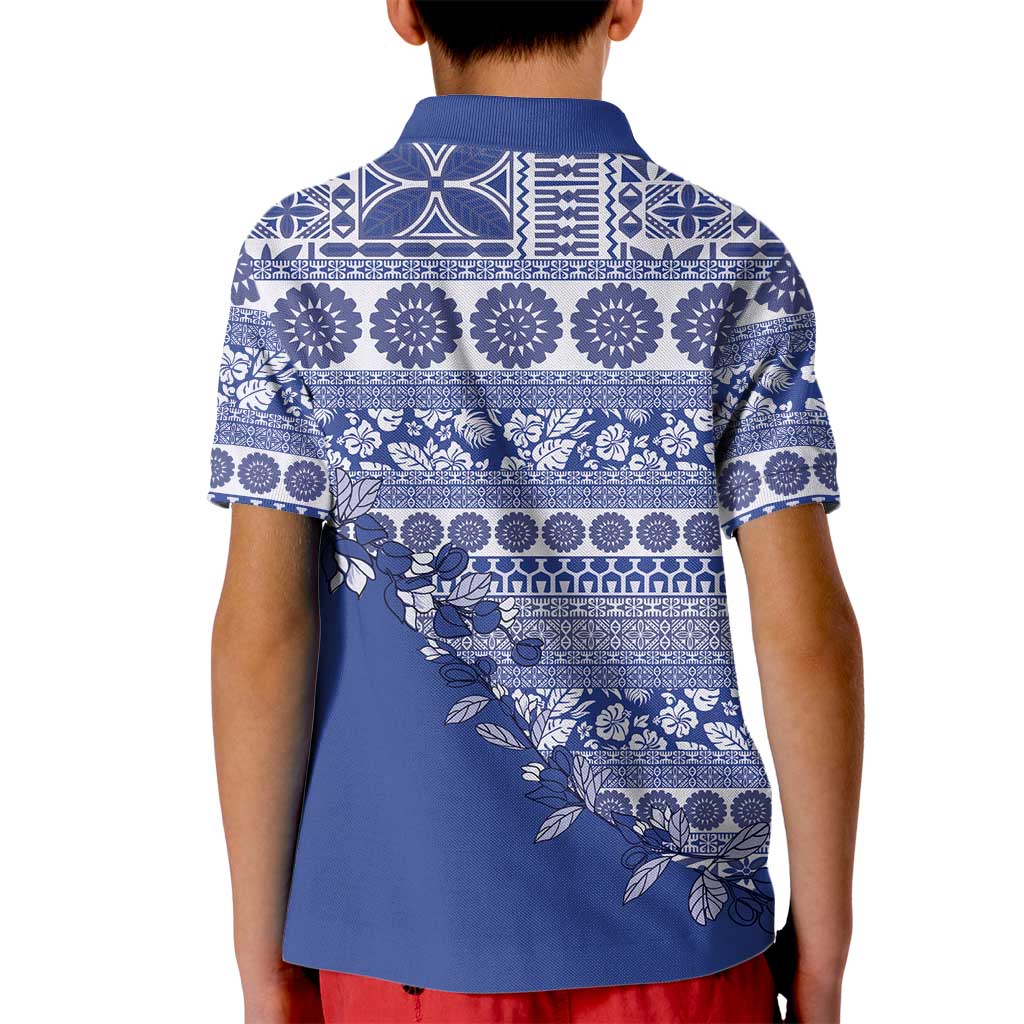 Fiji Marau na Kerisimasi Kid Polo Shirt Blue Tagimoucia Tapa Masi Tribal - Polynesian Pride