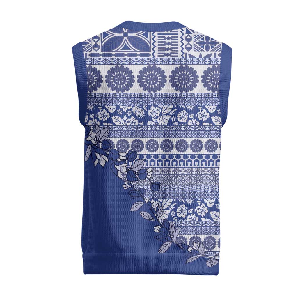 Fiji Marau na Kerisimasi Christmas Knitted V-Neck Vest Blue Tagimoucia Tapa Masi Tribal LT9 - Polynesian Pride