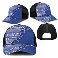 Fiji Marau na Kerisimasi Mesh Trucker Cap Blue Tagimoucia Tapa Masi Tribal - Polynesian Pride