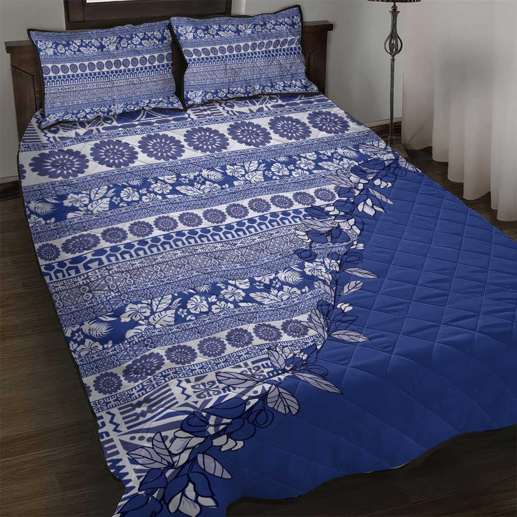 Fiji Marau na Kerisimasi Quilt Bed Set Blue Tagimoucia Tapa Masi Tribal LT9 Blue - Polynesian Pride