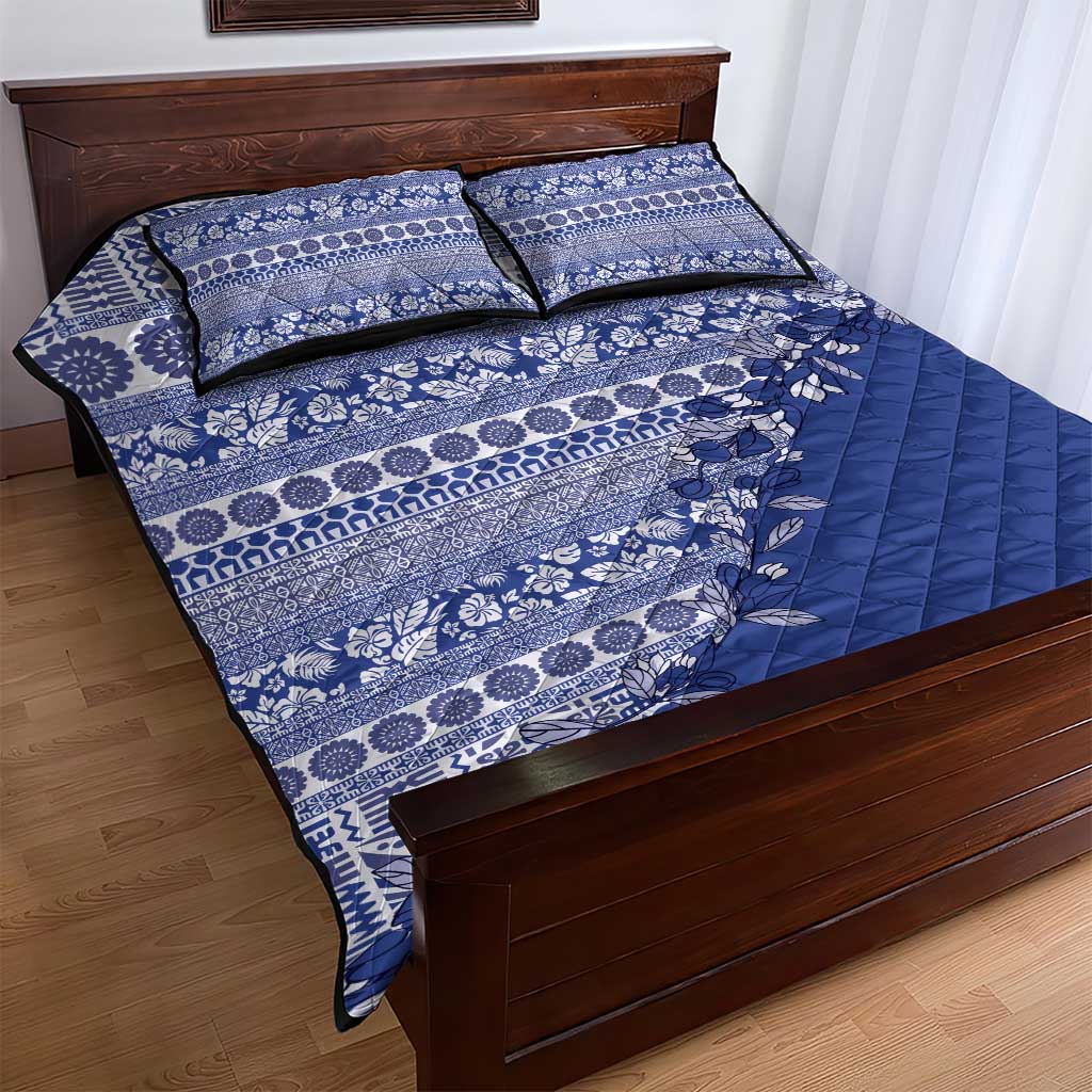 Fiji Marau na Kerisimasi Quilt Bed Set Blue Tagimoucia Tapa Masi Tribal LT9 - Polynesian Pride