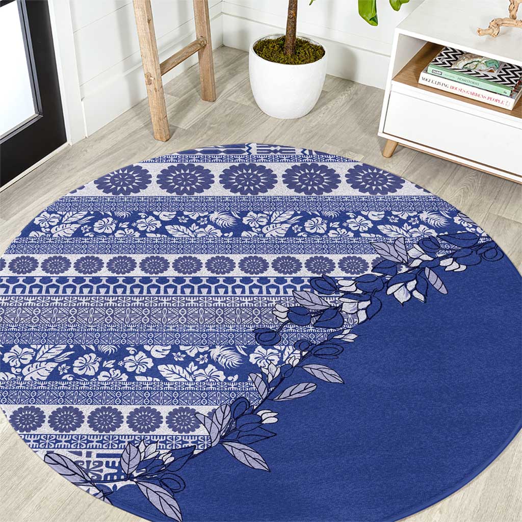 Fiji Marau na Kerisimasi Round Carpet Blue Tagimoucia Tapa Masi Tribal - Polynesian Pride