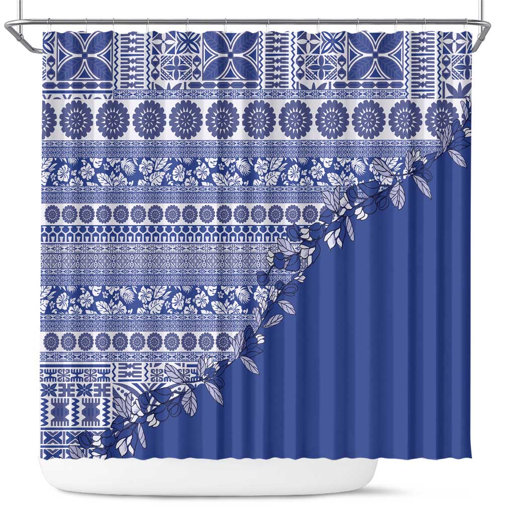 Fiji Marau na Kerisimasi Shower Curtain Blue Tagimoucia Tapa Masi Tribal - Polynesian Pride