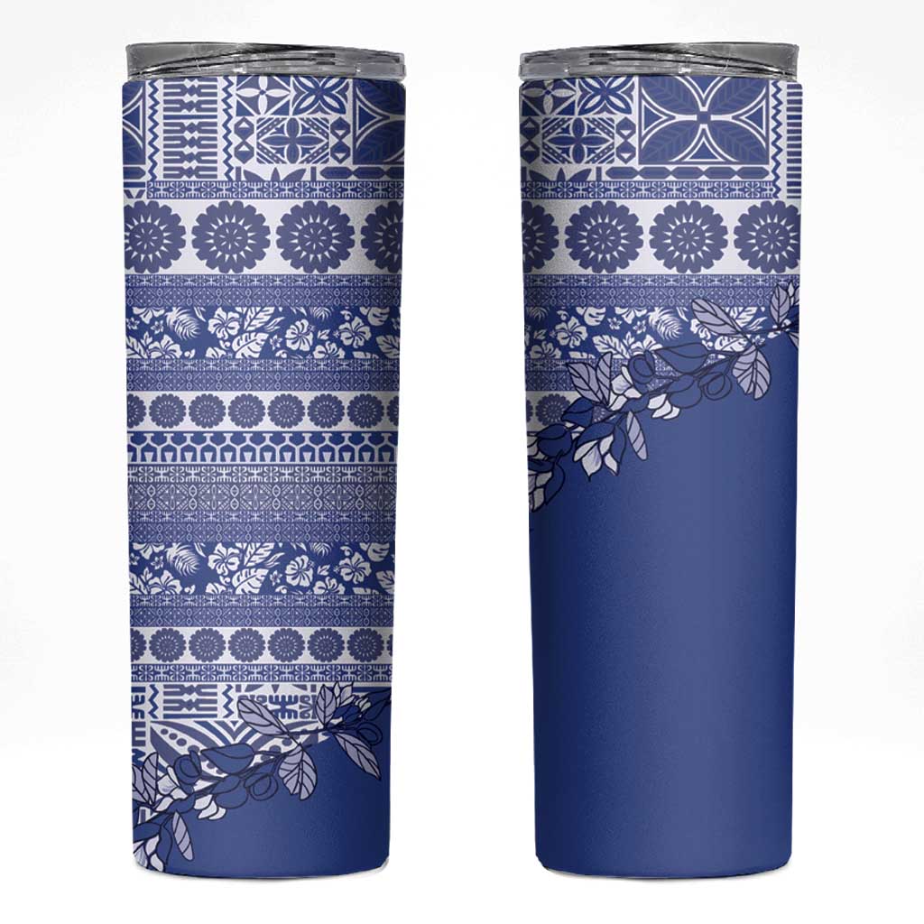 Fiji Marau na Kerisimasi Skinny Tumbler Blue Tagimoucia Tapa Masi Tribal LT9 Blue - Polynesian Pride