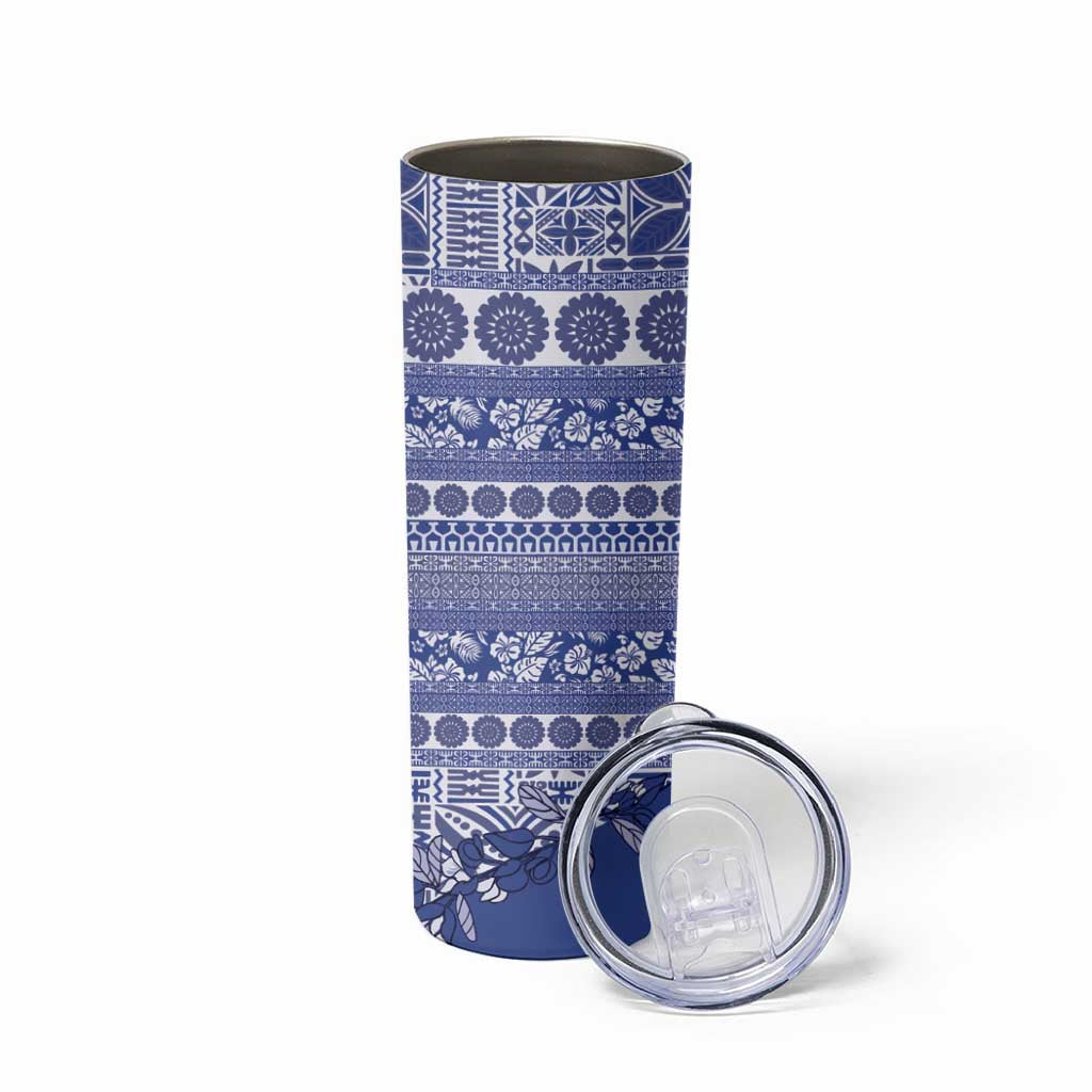 Fiji Marau na Kerisimasi Skinny Tumbler Blue Tagimoucia Tapa Masi Tribal LT9 - Polynesian Pride