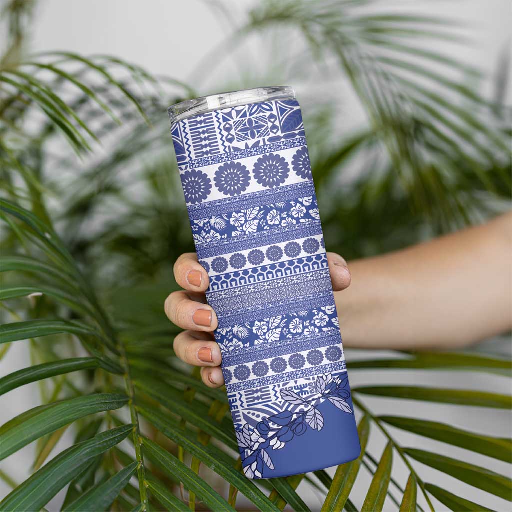 Fiji Marau na Kerisimasi Skinny Tumbler Blue Tagimoucia Tapa Masi Tribal LT9 - Polynesian Pride
