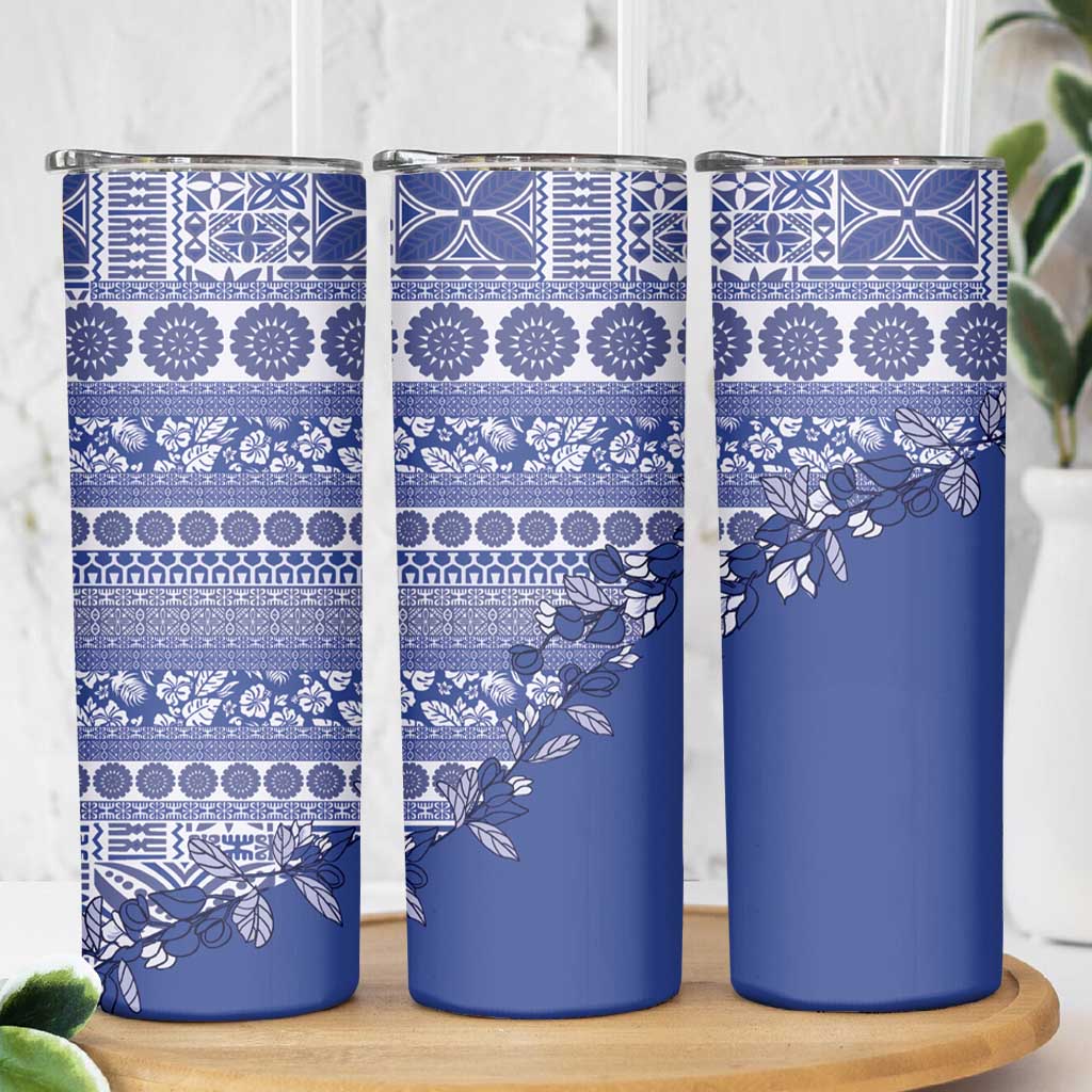 Fiji Marau na Kerisimasi Skinny Tumbler Blue Tagimoucia Tapa Masi Tribal LT9 - Polynesian Pride