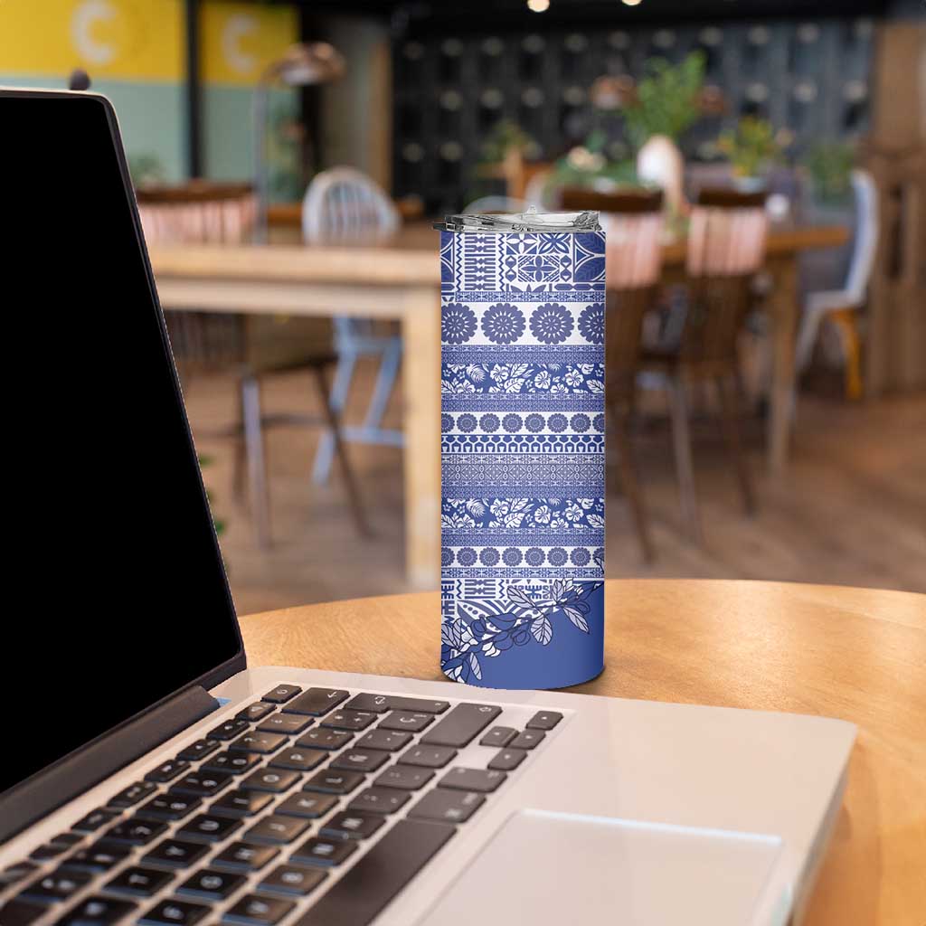 Fiji Marau na Kerisimasi Skinny Tumbler Blue Tagimoucia Tapa Masi Tribal LT9 - Polynesian Pride