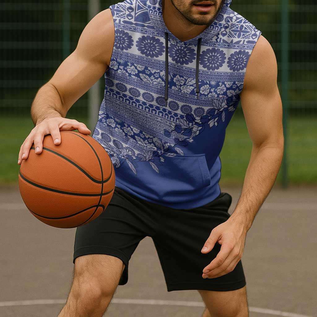 Fiji Marau na Kerisimasi Sleeveless Hoodie Blue Tagimoucia Tapa Masi Tribal - Polynesian Pride