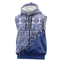 Fiji Marau na Kerisimasi Sleeveless Zip Hoodie Blue Tagimoucia Tapa Masi Tribal - Polynesian Pride