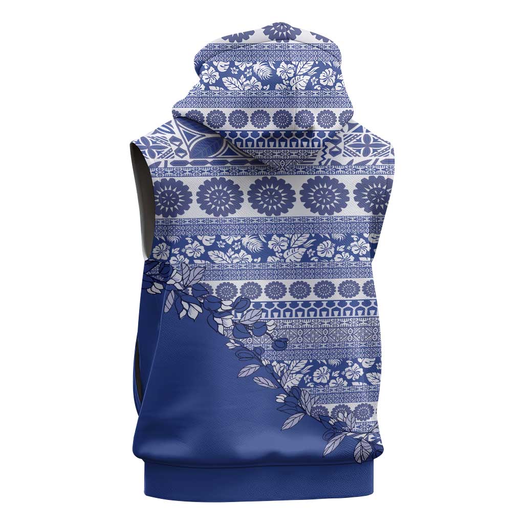Fiji Marau na Kerisimasi Sleeveless Zip Hoodie Blue Tagimoucia Tapa Masi Tribal - Polynesian Pride