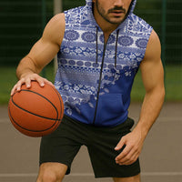Fiji Marau na Kerisimasi Sleeveless Zip Hoodie Blue Tagimoucia Tapa Masi Tribal - Polynesian Pride