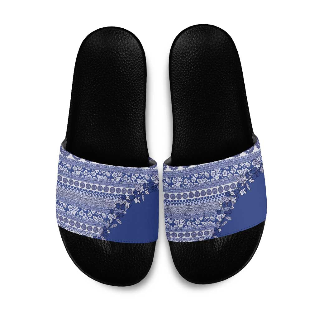 Fiji Marau na Kerisimasi Slide Sandals Blue Tagimoucia Tapa Masi Tribal LT9 Blue - Polynesian Pride