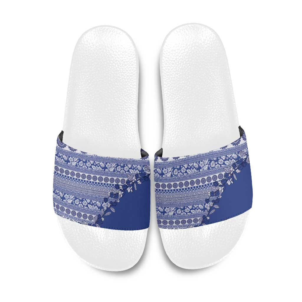 Fiji Marau na Kerisimasi Slide Sandals Blue Tagimoucia Tapa Masi Tribal LT9 Blue - Polynesian Pride