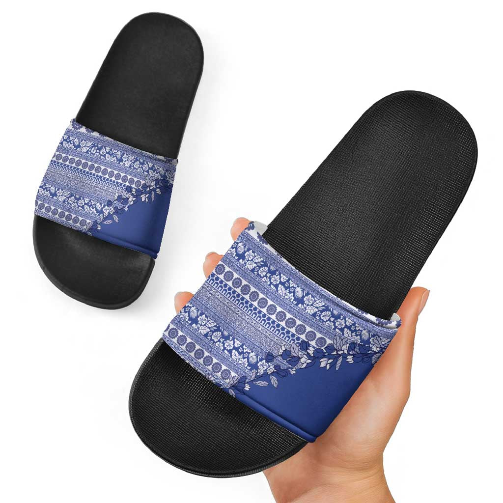 Fiji Marau na Kerisimasi Slide Sandals Blue Tagimoucia Tapa Masi Tribal LT9 - Polynesian Pride