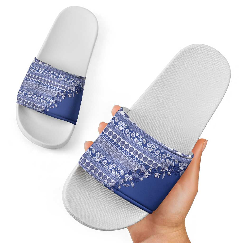 Fiji Marau na Kerisimasi Slide Sandals Blue Tagimoucia Tapa Masi Tribal LT9 - Polynesian Pride