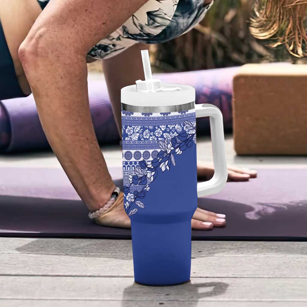 Fiji Marau na Kerisimasi Tumbler With Handle Blue Tagimoucia Tapa Masi Tribal - Polynesian Pride